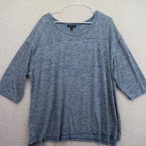 Lane Bryant Shirt Womens Size 22 Striped Blue 3/4 Sleeve Tunic Top Pocket